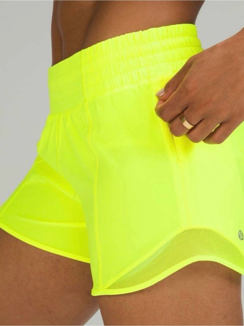 lululemon athletica Neon Yellow High Waisted Hotty Hot Lined Short 4”